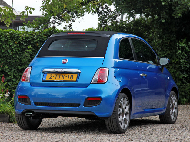 Обои картинки фото автомобили, fiat, 500s, cabrio, 2013г, синий