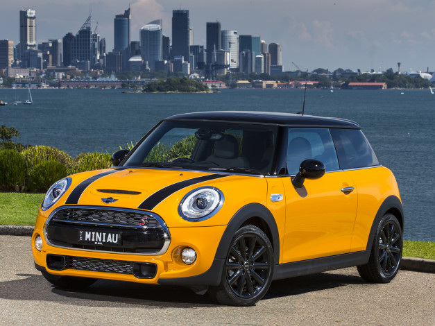 Обои картинки фото автомобили, mini, желтый, f56, 2014, г, au-spec, cooper, s