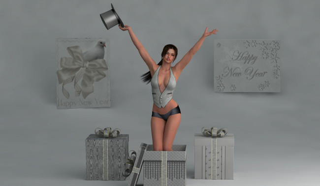 Обои картинки фото 3д графика, праздники , holidays, подарок, взгляд, девушка