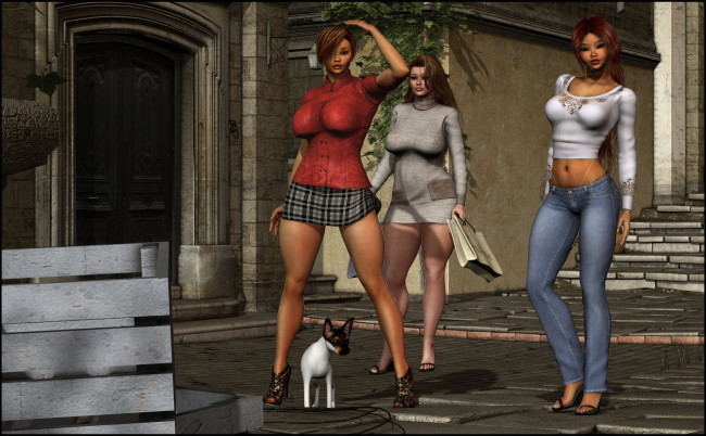 Обои картинки фото 3д графика, люди , people, девушки, собачка