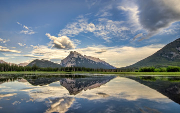 Картинка природа реки озера деревья отражение вода лес облака небо горы