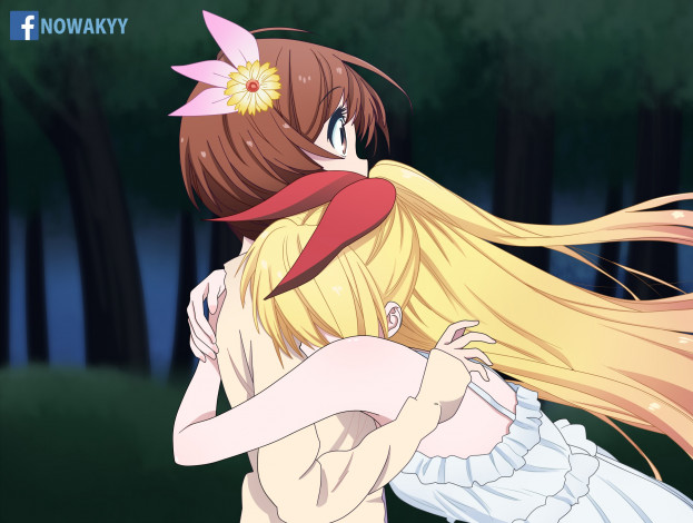 Обои картинки фото аниме, nisekoi, взгляд, фон, девушки