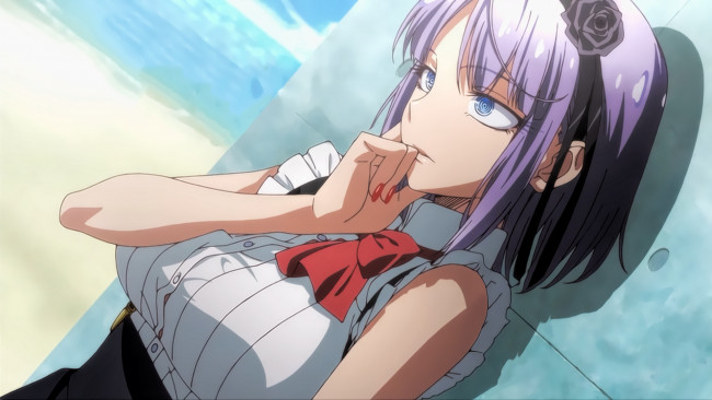 Обои картинки фото dagashi kashi, аниме, взгляд, девушка, фон