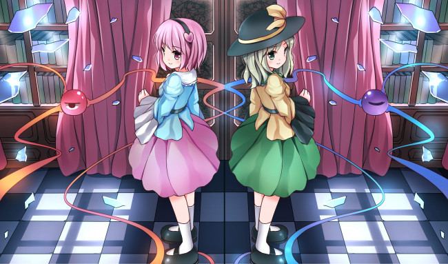 Обои картинки фото аниме, touhou, фон, взгляд, девушки