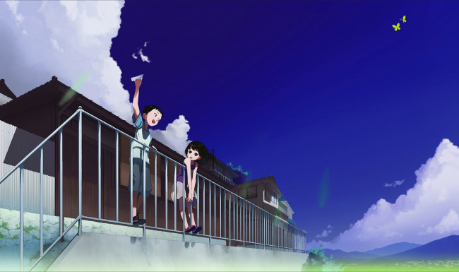 Обои картинки фото аниме, unknown,  другое, девочка, фон, взгляд, мальчик