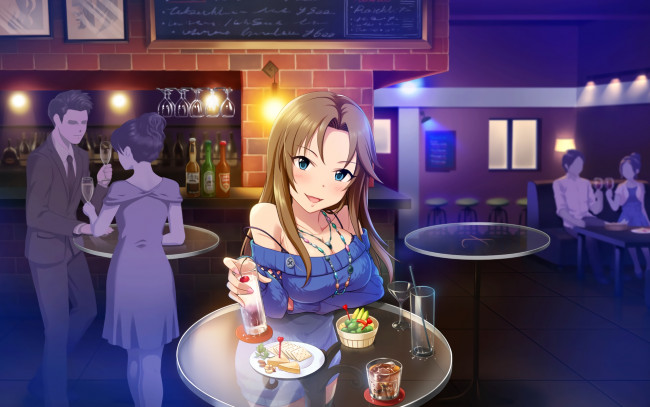 Обои картинки фото аниме, idolm@ster, фон, взгляд, девушка