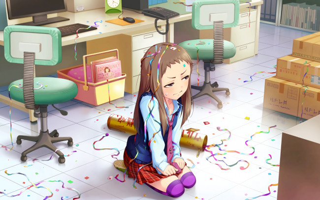 Обои картинки фото аниме, idolm@ster, взгляд, фон, девушка