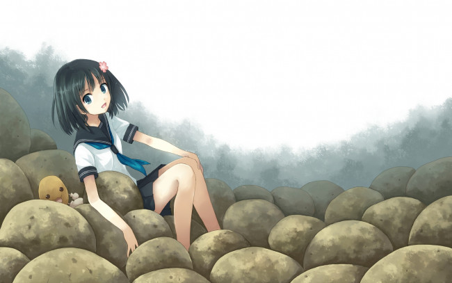 Обои картинки фото аниме, unknown,  другое, фон, взгляд, девушка