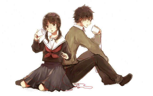 Обои картинки фото аниме, unknown,  другое, парень, девочка