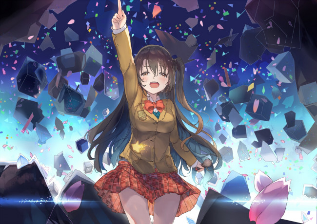 Обои картинки фото аниме, idolm@ster, фон, девушка, взгляд