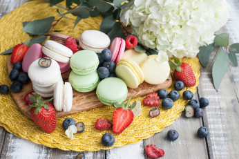 Картинка еда макаруны пирожное сладость цветок ягоды