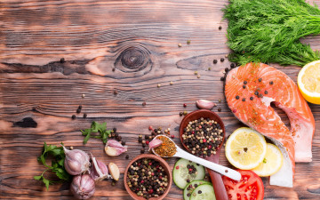 Картинка еда разное лимон lemon seafood fish помидоры овощи spices tomatoes рыба морепродукты специи