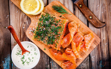 Картинка еда рыба +морепродукты +суши +роллы seafoods специи fish соус зелень вкусно lemons лимон