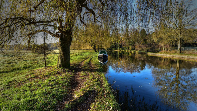 Обои картинки фото природа, реки, озера, осень, поле, канал, водоём