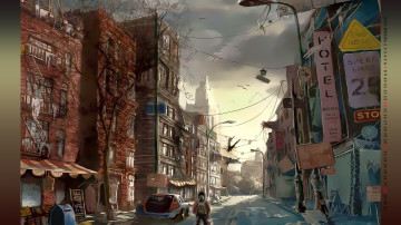 Картинка календари фэнтези 2019 calendar город улица здание машина человек катаклизм