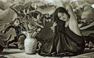 Картинка календари компьютерный+дизайн ваза букет 2019 calendar сидеть цветы девушка поза женщина