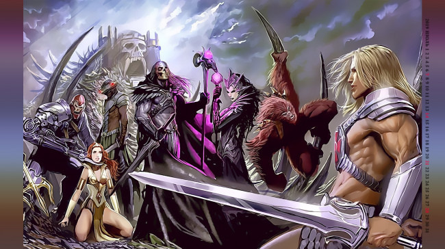 Обои картинки фото календари, фэнтези, 2019, calendar, оружие, плен, существо, женщина, девушка, мужчина