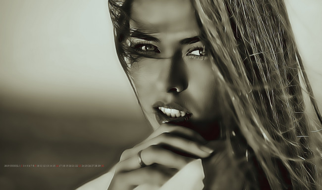 Обои картинки фото календари, компьютерный дизайн, 2019, calendar, женщина, взгляд, лицо, девушка