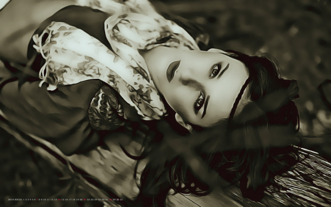 Обои картинки фото календари, компьютерный дизайн, взгляд, лежать, женщина, calendar, 2019, девушка