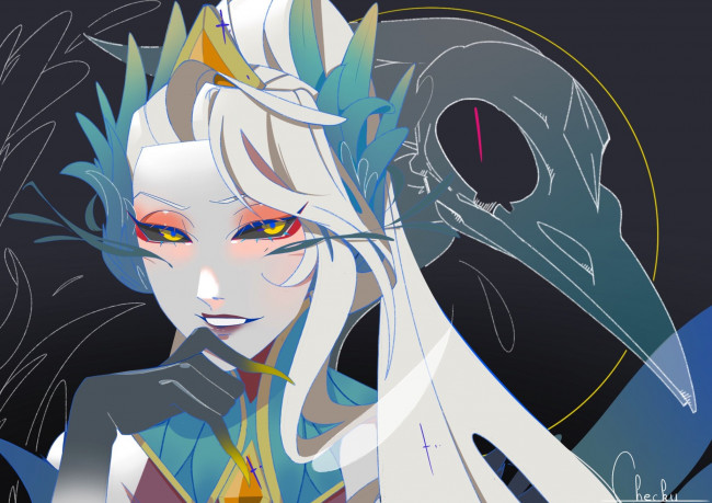 Обои картинки фото видео игры, league of legends, девушка, лицо, ворон, zyra