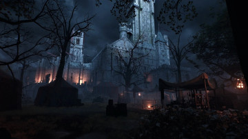 Картинка видео+игры hood +outlaws+&+legends здания деревья огни