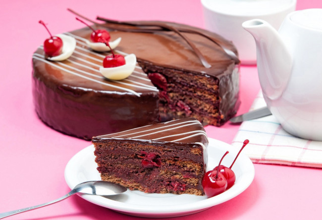 Обои картинки фото еда, торты, торт, вишни
