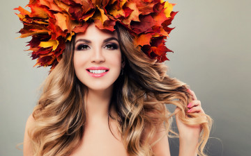 Картинка девушки -+лица +портреты модель улыбка венок кленовые листья