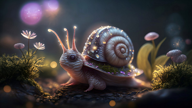 Обои картинки фото фэнтези, существа, нейросети, графика, нейроарт, ai, art, нейронные, сети, рисунки, нейро, искусство, улитка