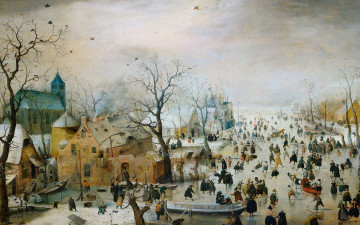 Картинка avercamp hendrick зимний пейзаж катаниями на льду рисованные