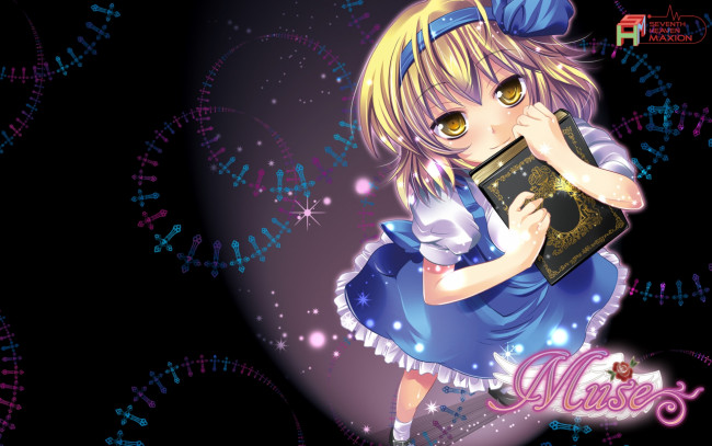 Обои картинки фото аниме, touhou, книга, бант, девушка