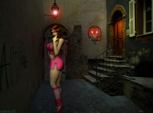 Картинка 3д графика people люди девушка лесница фонарь