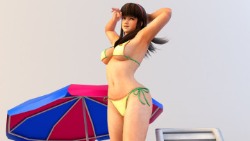 Картинка 3д графика people люди купальник зонтик девушка
