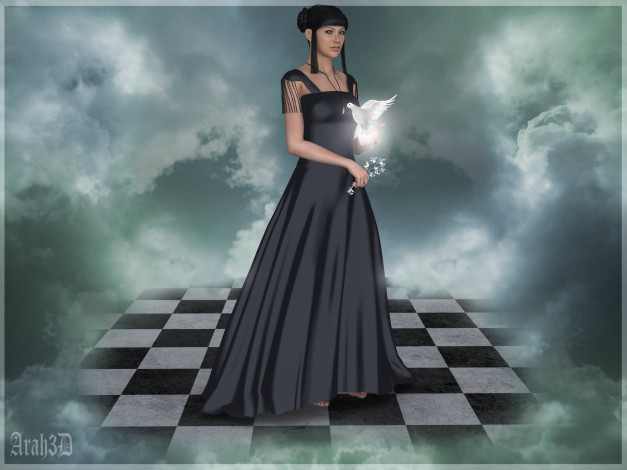 Обои картинки фото 3д, графика, people, люди, голубь, девушка