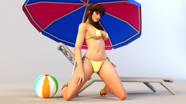 Обои картинки фото 3д, графика, people, люди, девушка, зонтик, купальник