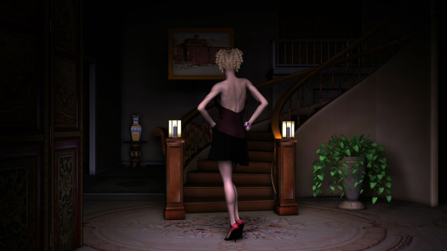 Обои картинки фото 3д, графика, people, люди, лесница, девушка