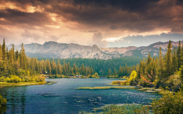 Картинка природа реки озера облака горы деревья пейзаж лес озеро