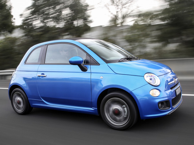 Обои картинки фото автомобили, fiat, au-spec, cabrio, 500s, синий, 2013г