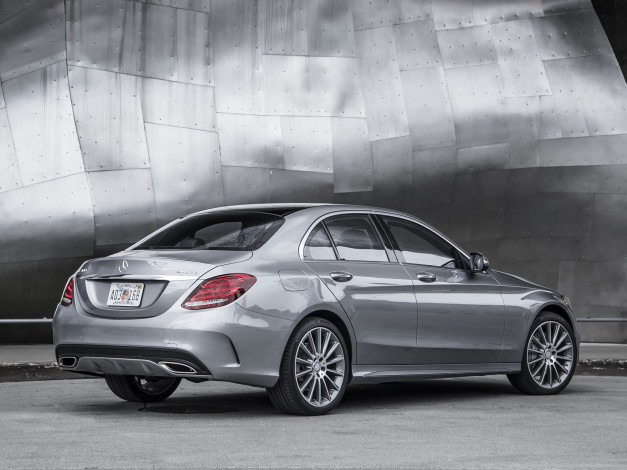 Обои картинки фото автомобили, mercedes-benz, 4matic, c, 400, line, amg, 2015г, серый, us-spec, w205