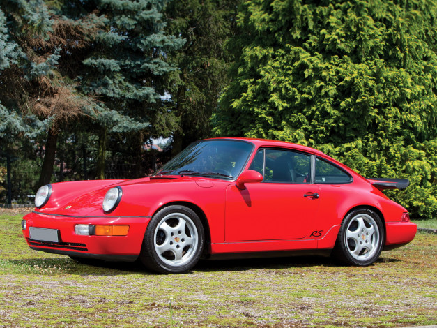 Обои картинки фото автомобили, porsche, 3-6, rs, carrera, 911, 964г, красный, america