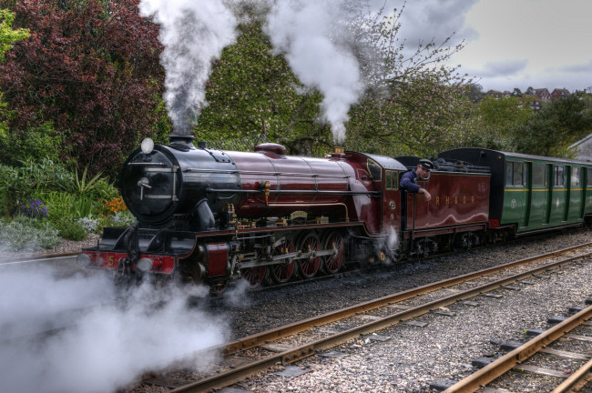 Обои картинки фото техника, паровозы, вагоны, паровоз, железная, рельсы, дорога