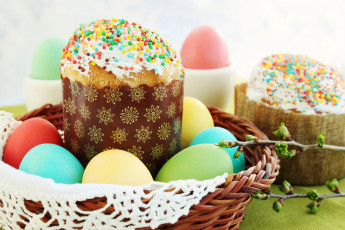 Картинка праздничные пасха кулич глазурь яйца крашенки