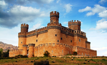 Картинка мансанарес-эль-реал +испания города замки+испании замок облака небо