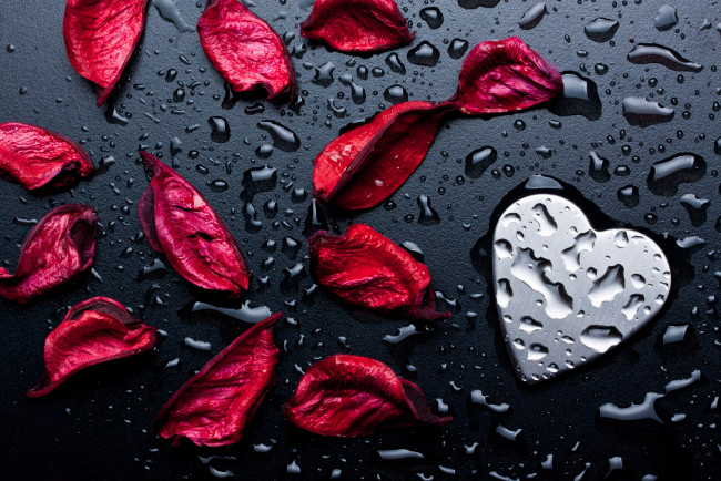 Обои картинки фото праздничные, день святого валентина,  сердечки,  любовь, сердечко, капли, лепестки