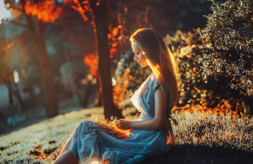 Картинка девушки -unsort+ блондинки +светловолосые polina блондинка платье цветы деревья