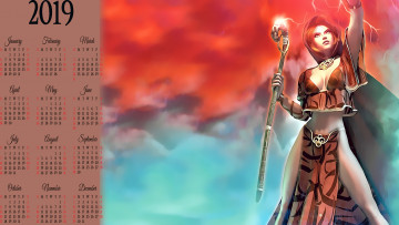 Картинка календари фэнтези девушка жезл женщина calendar 2019
