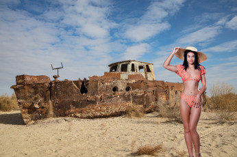 Картинка девушки -+брюнетки +шатенки брюнетка купальник шляпа