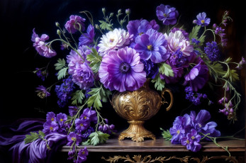 обоя рисованное, цветы, букет, ваза