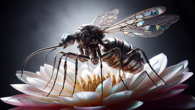 Обои картинки фото 3д графика, научная фантастика , science fiction, цветок, комар, биоробот, киборг
