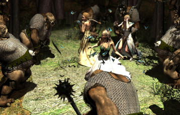 Картинка 3д графика fantasy фантазия доспехи эльфы орки бабочки булава страх