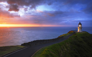 Картинка природа маяки море закат дорога маяк